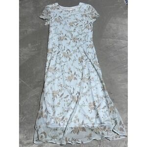 Vintage 90s Karin Stevens Dress Womens 16 Blue Floral Lined Cottagecore Prairie